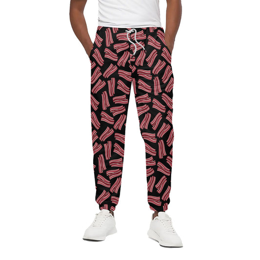 Black Bacon Pattern Print Cotton Pants