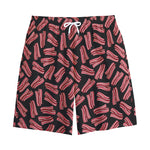 Black Bacon Pattern Print Cotton Shorts