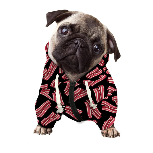 Black Bacon Pattern Print Dog Zip Up Hoodie