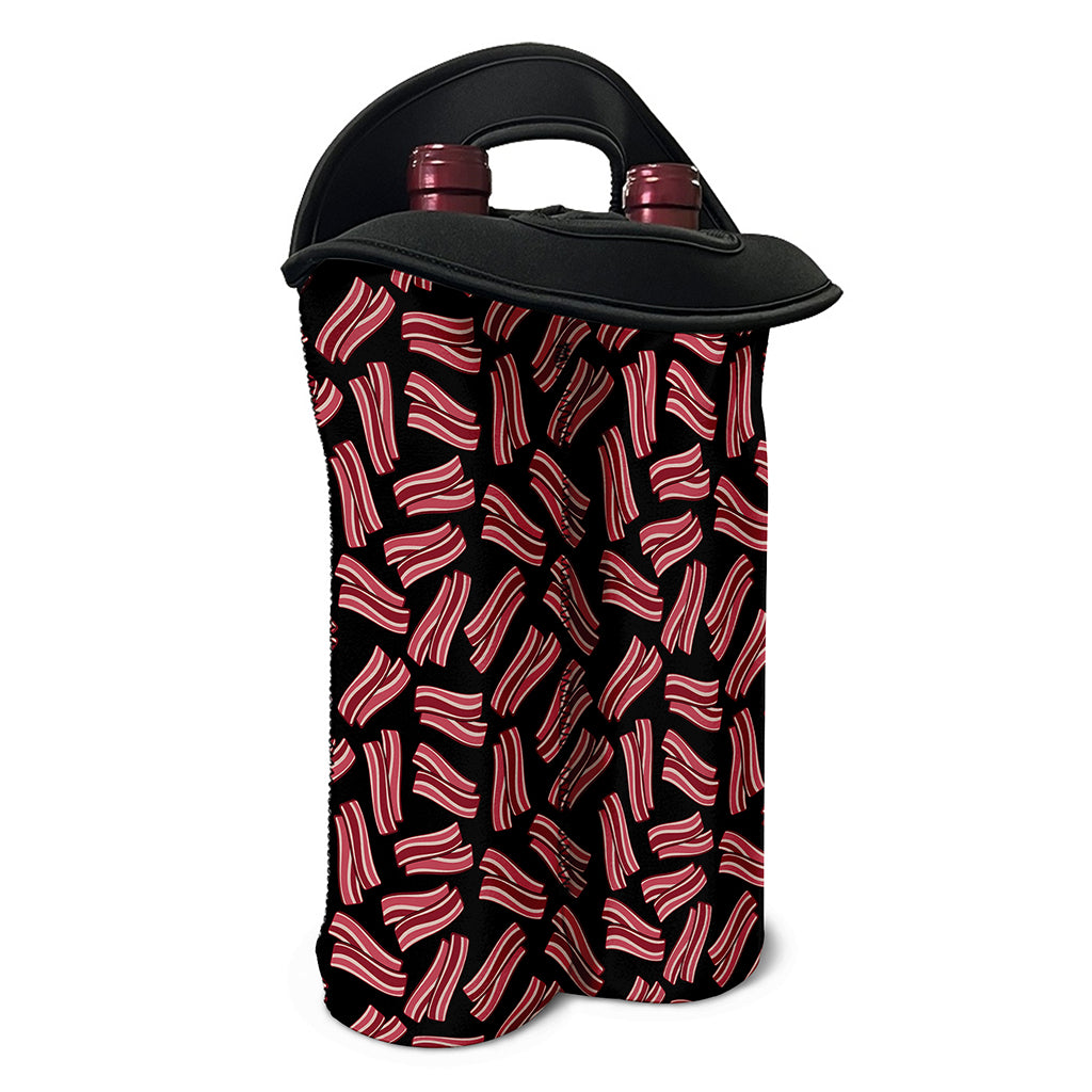 Black Bacon Pattern Print Double Neoprene Wine Tote