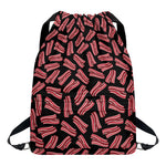 Black Bacon Pattern Print Drawstring Backpack