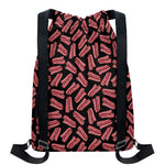Black Bacon Pattern Print Drawstring Backpack