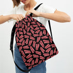 Black Bacon Pattern Print Drawstring Backpack