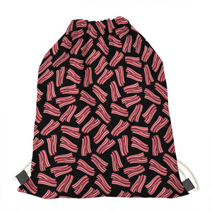 Black Bacon Pattern Print Drawstring Bag