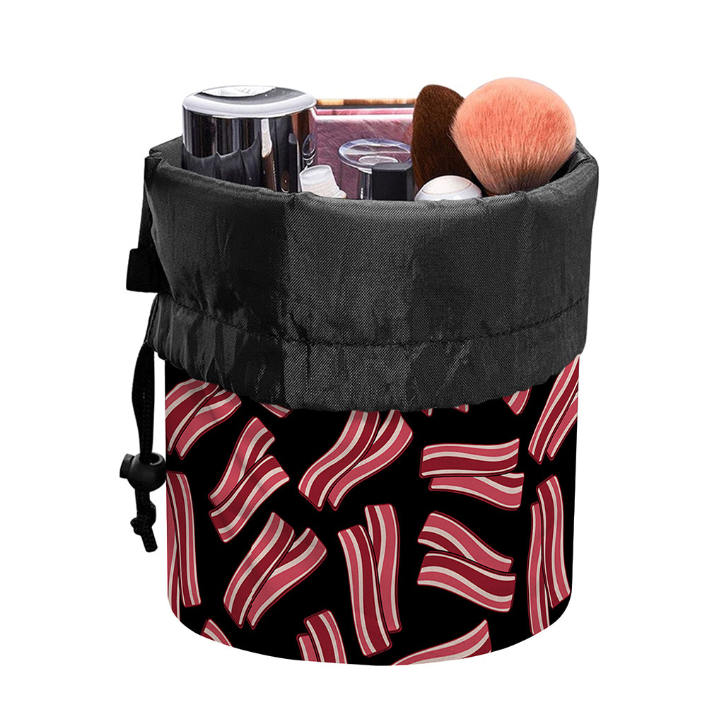 Black Bacon Pattern Print Drawstring Makeup Bag