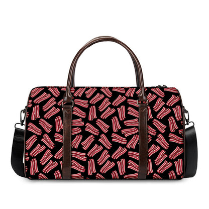 Black Bacon Pattern Print Duffle Bag