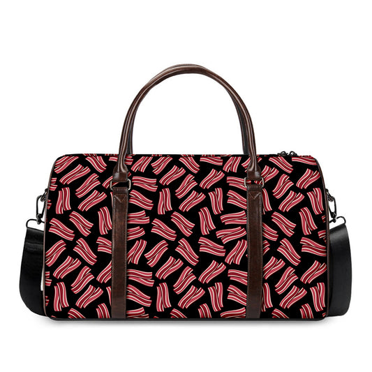 Black Bacon Pattern Print Duffle Bag