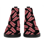 Black Bacon Pattern Print Flat Ankle Boots