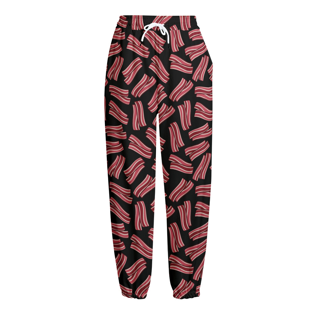 Black Bacon Pattern Print Fleece Lined Knit Pants