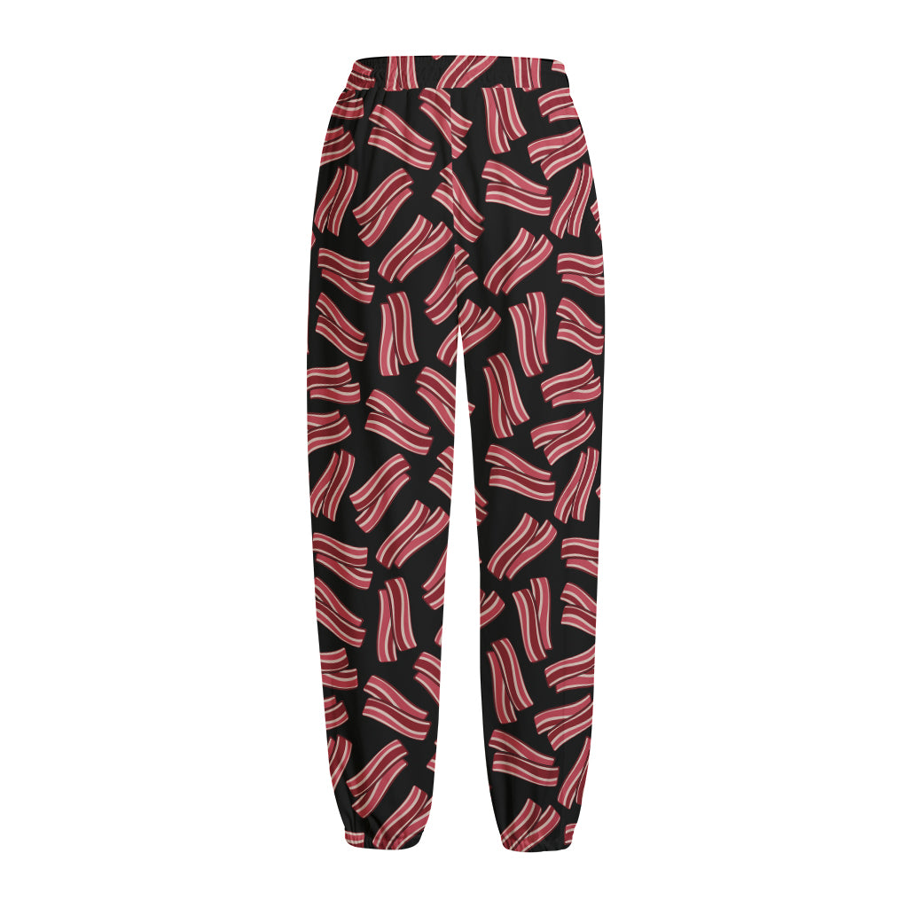 Black Bacon Pattern Print Fleece Lined Knit Pants