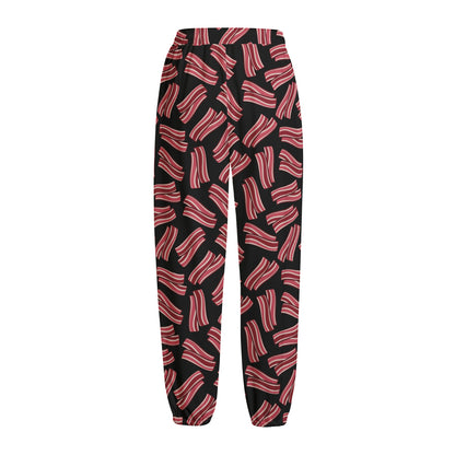 Black Bacon Pattern Print Fleece Lined Knit Pants