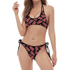 Black Bacon Pattern Print Halter Scoop Tie Side Bikini