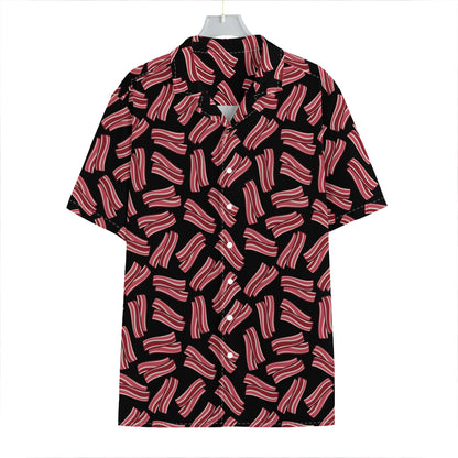Black Bacon Pattern Print Hawaiian Shirt