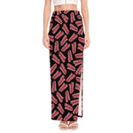 Black Bacon Pattern Print High Slit Maxi Skirt