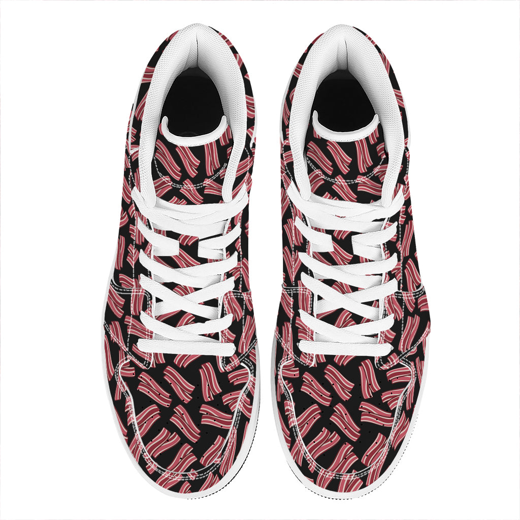 Black Bacon Pattern Print High Top Leather Sneakers