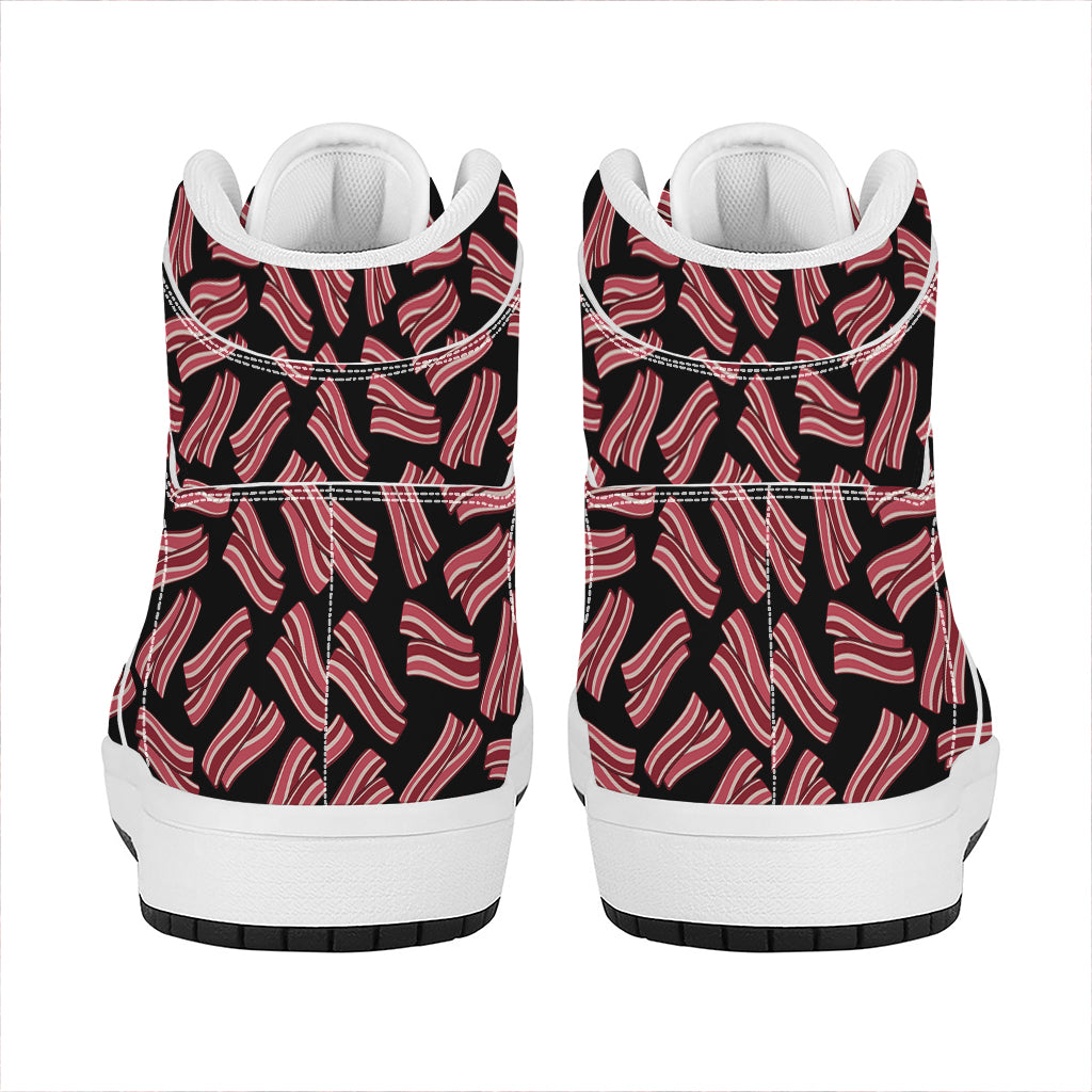 Black Bacon Pattern Print High Top Leather Sneakers