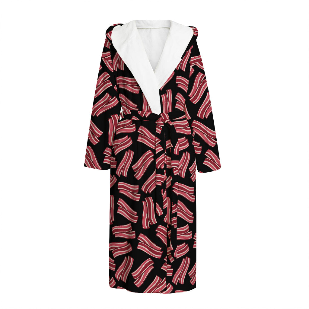 Black Bacon Pattern Print Hooded Bathrobe