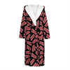 Black Bacon Pattern Print Hooded Bathrobe