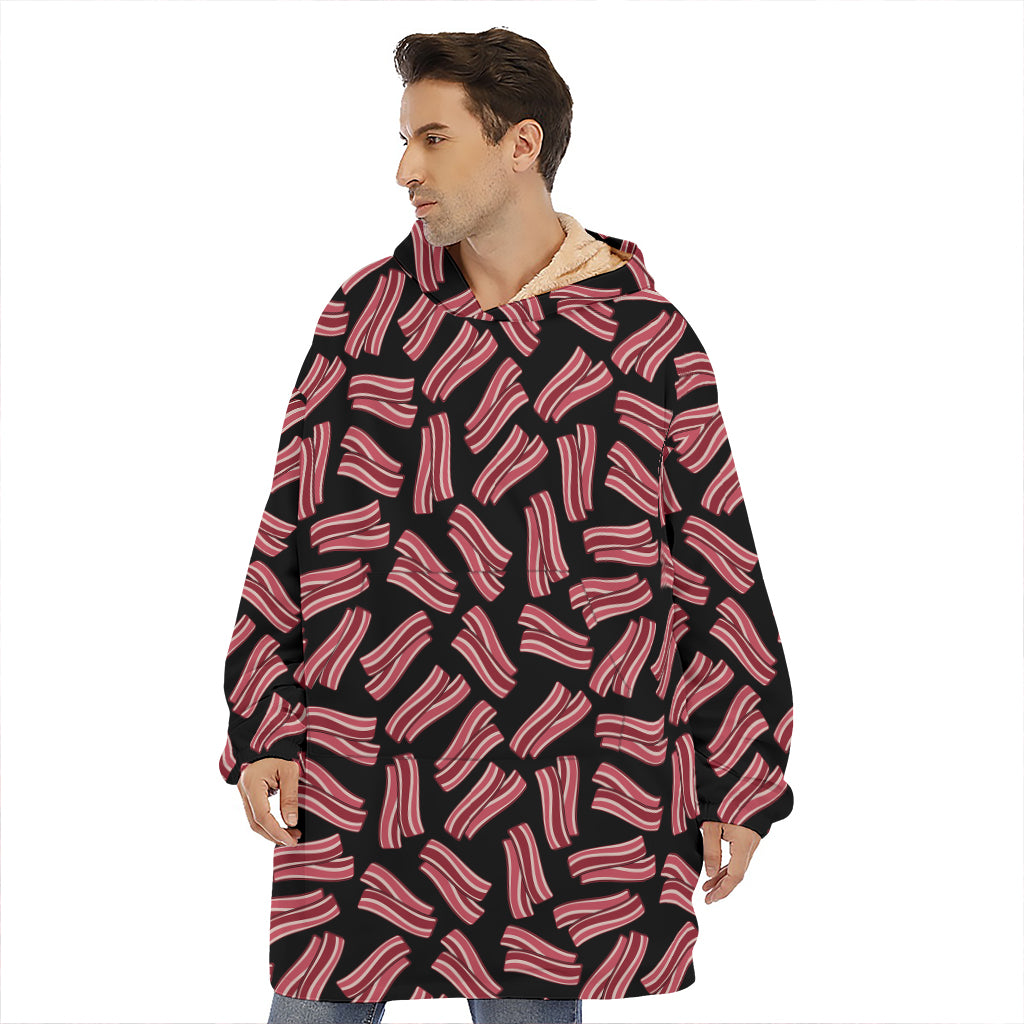 Black Bacon Pattern Print Hoodie Blanket