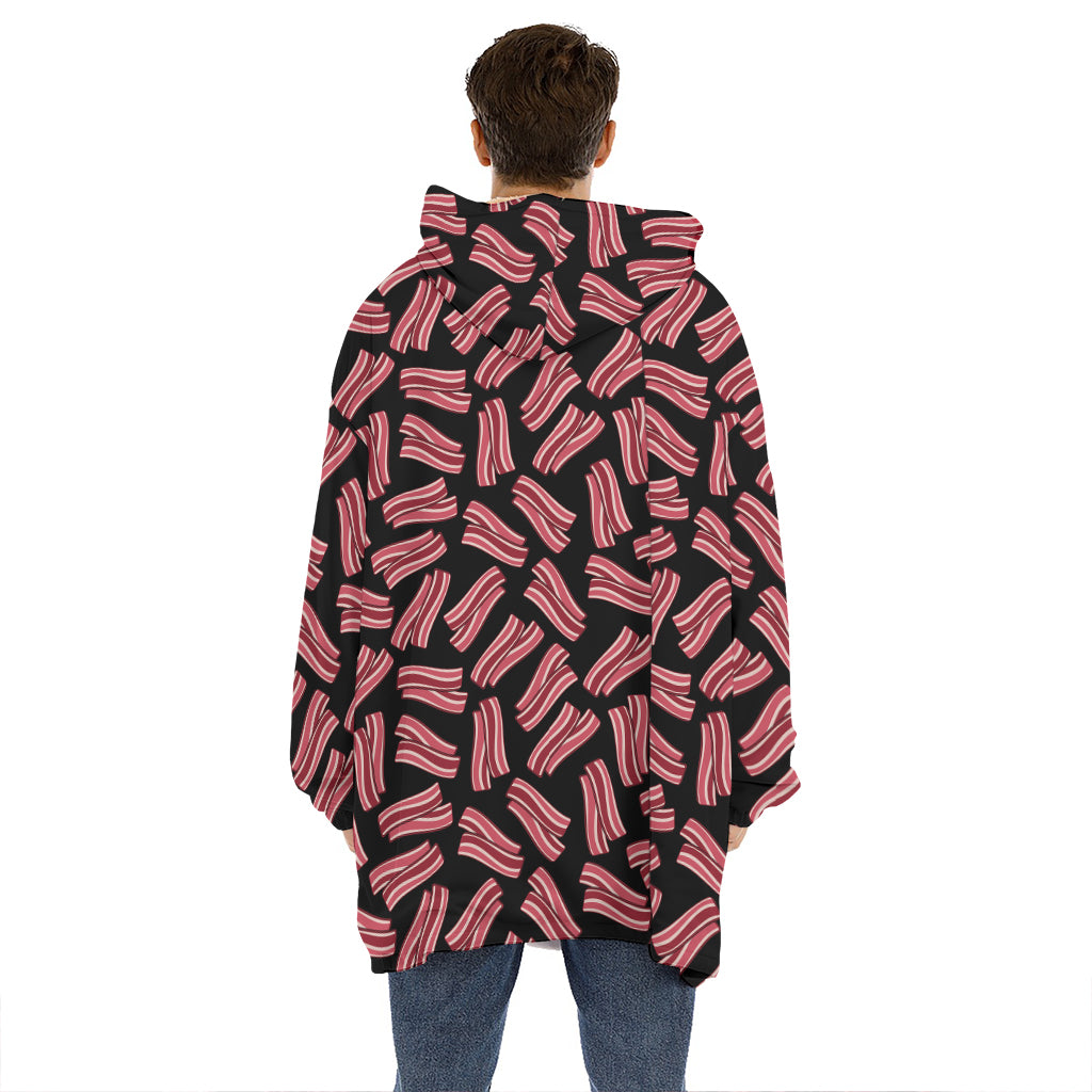 Black Bacon Pattern Print Hoodie Blanket