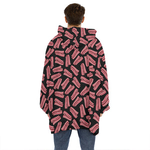 Black Bacon Pattern Print Hoodie Blanket