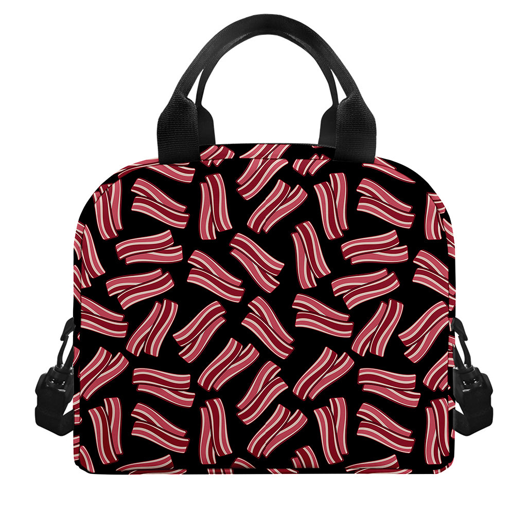 Black Bacon Pattern Print Insulated Lunch Bag