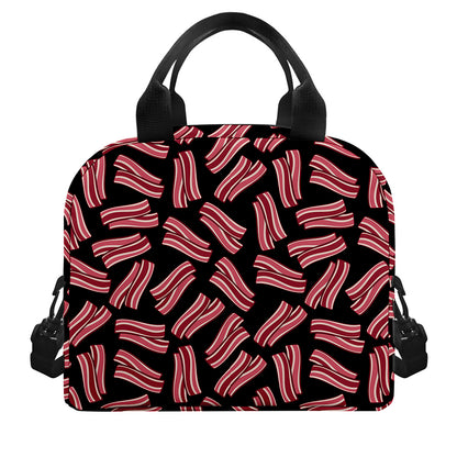 Black Bacon Pattern Print Insulated Lunch Bag