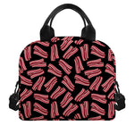 Black Bacon Pattern Print Insulated Lunch Bag