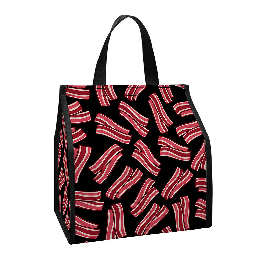 Black Bacon Pattern Print Insulated Lunch Tote