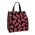 Black Bacon Pattern Print Insulated Lunch Tote