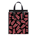 Black Bacon Pattern Print Insulated Lunch Tote