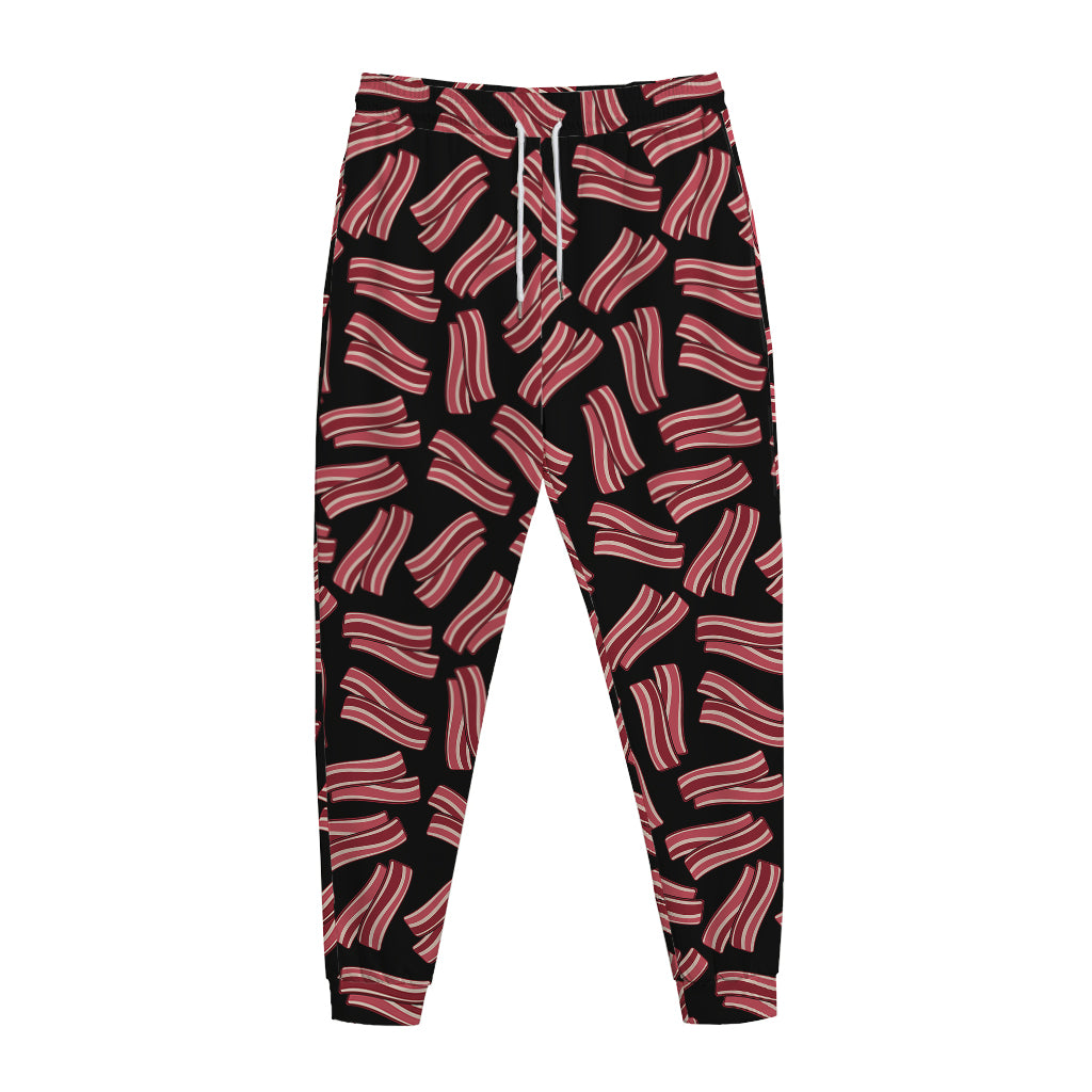 Black Bacon Pattern Print Jogger Pants