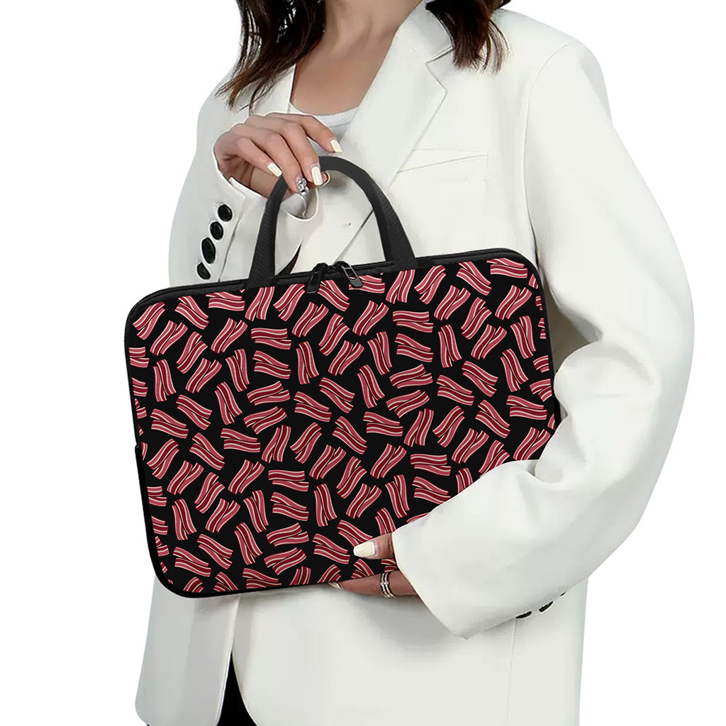 Black Bacon Pattern Print Laptop Sleeve With Handle