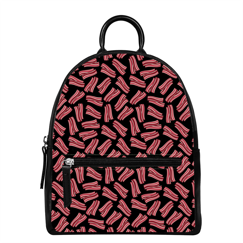 Black Bacon Pattern Print Leather Backpack