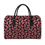 Black Bacon Pattern Print Leather Duffle Bag