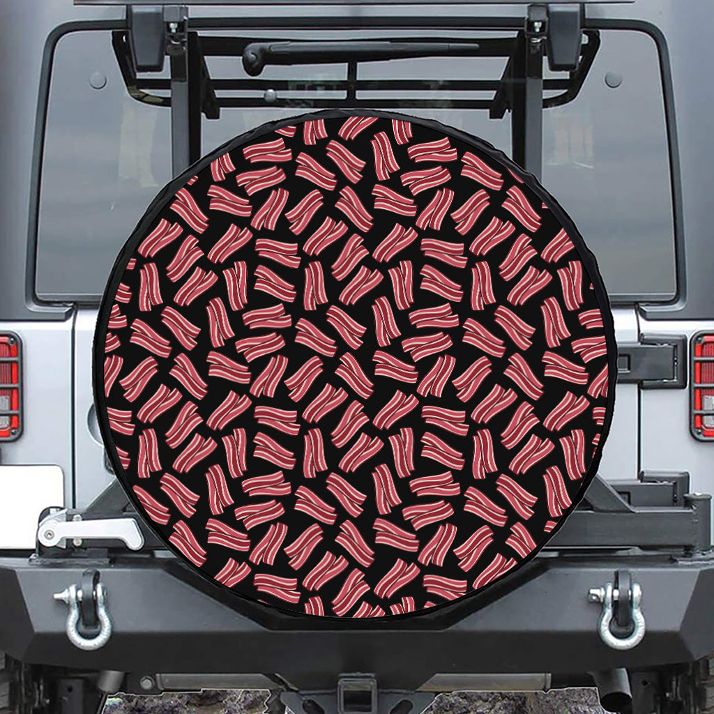 Black Bacon Pattern Print Leather Spare Tire Cover