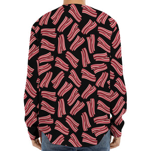 Black Bacon Pattern Print Long Sleeve Baseball Jersey