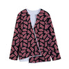 Black Bacon Pattern Print Long Sleeve Short Coat