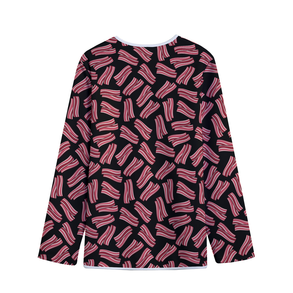 Black Bacon Pattern Print Long Sleeve Short Coat