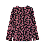 Black Bacon Pattern Print Long Sleeve Short Coat