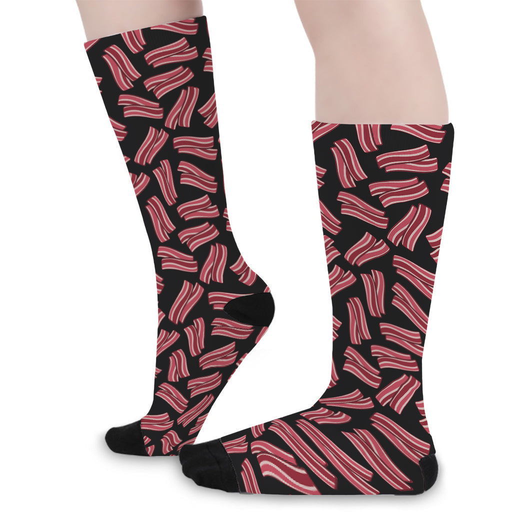 Black Bacon Pattern Print Long Socks