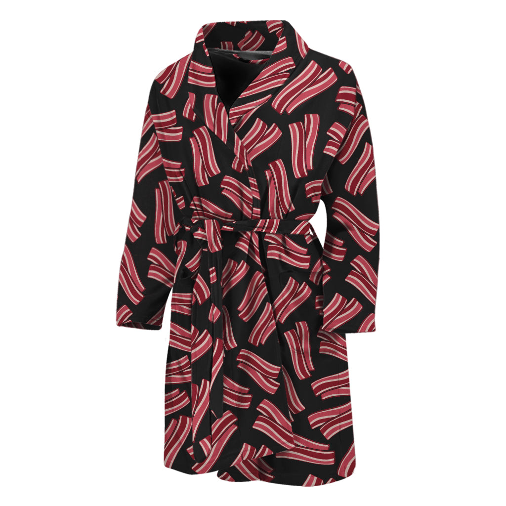 Black Bacon Pattern Print Men's Bathrobe