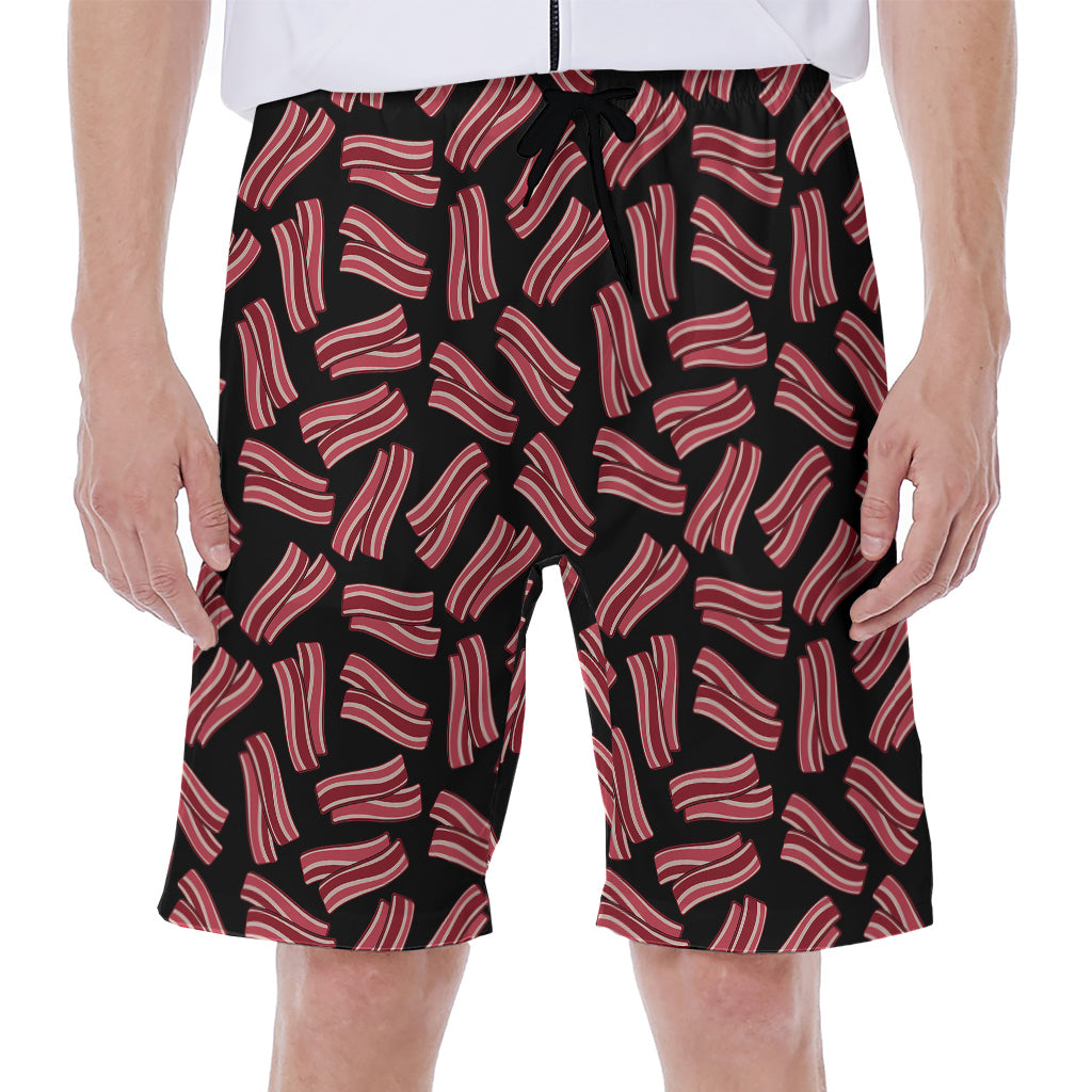 Black Bacon Pattern Print Men's Beach Shorts