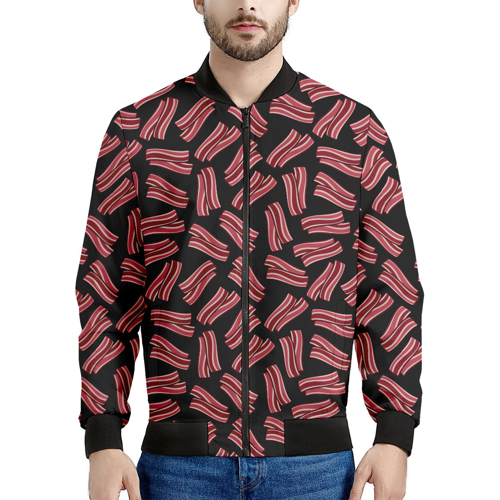 Black Bacon Pattern Print Men's Bomber Jacket