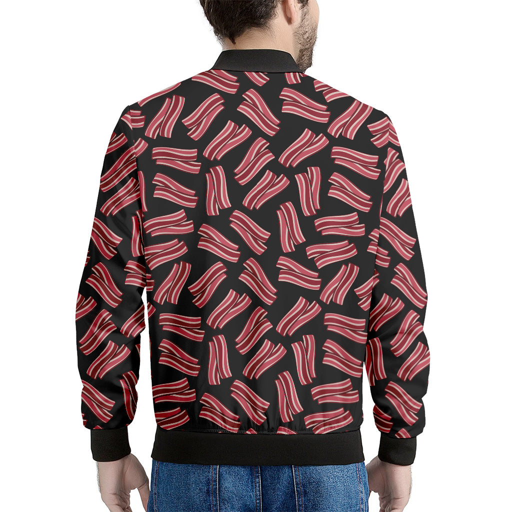 Black Bacon Pattern Print Men's Bomber Jacket