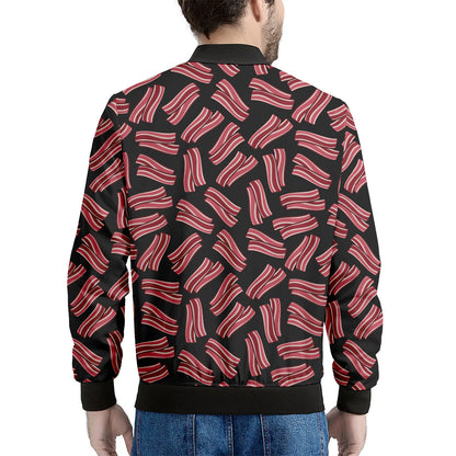 Black Bacon Pattern Print Men's Bomber Jacket
