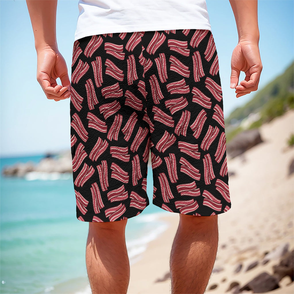 Black Bacon Pattern Print Men's Cargo Shorts