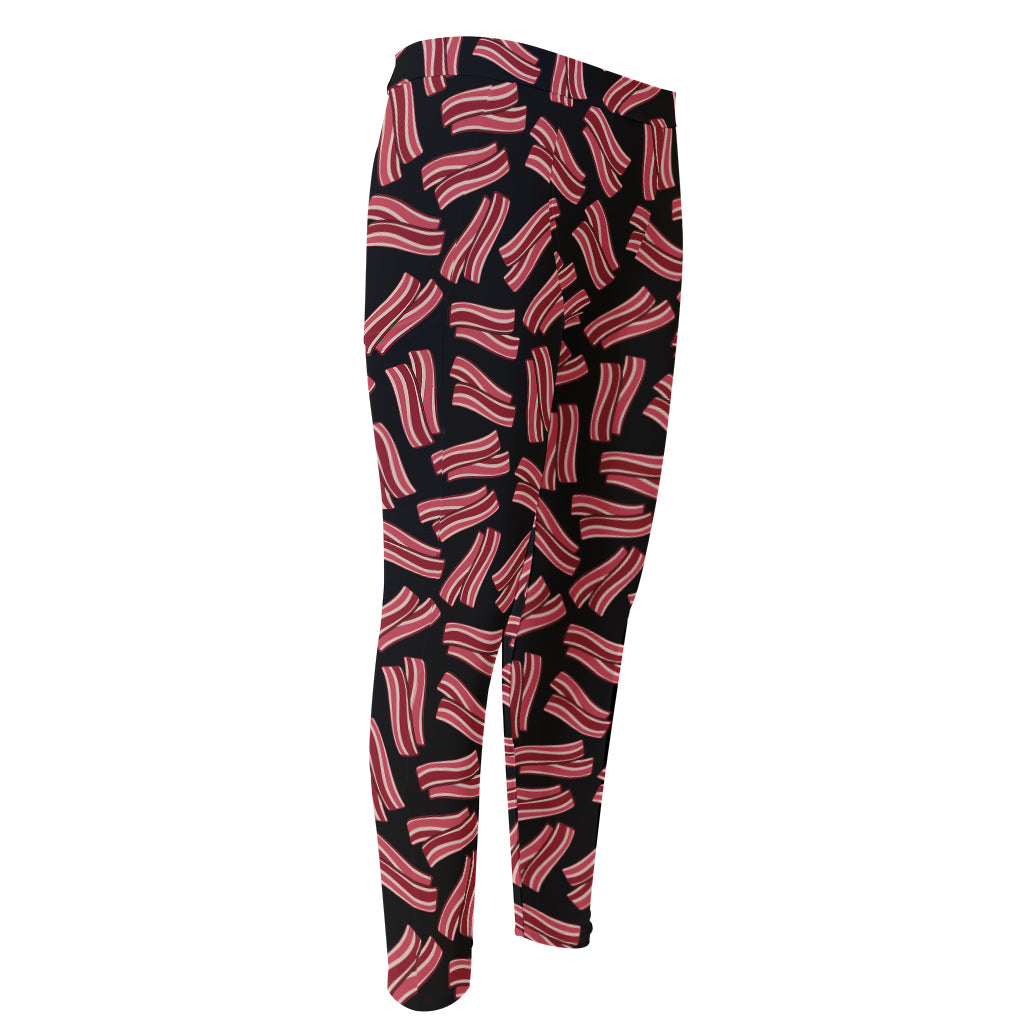 Black Bacon Pattern Print Men's Compression Pants