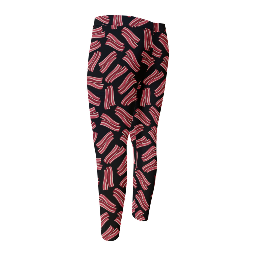 Black Bacon Pattern Print Men's Compression Pants