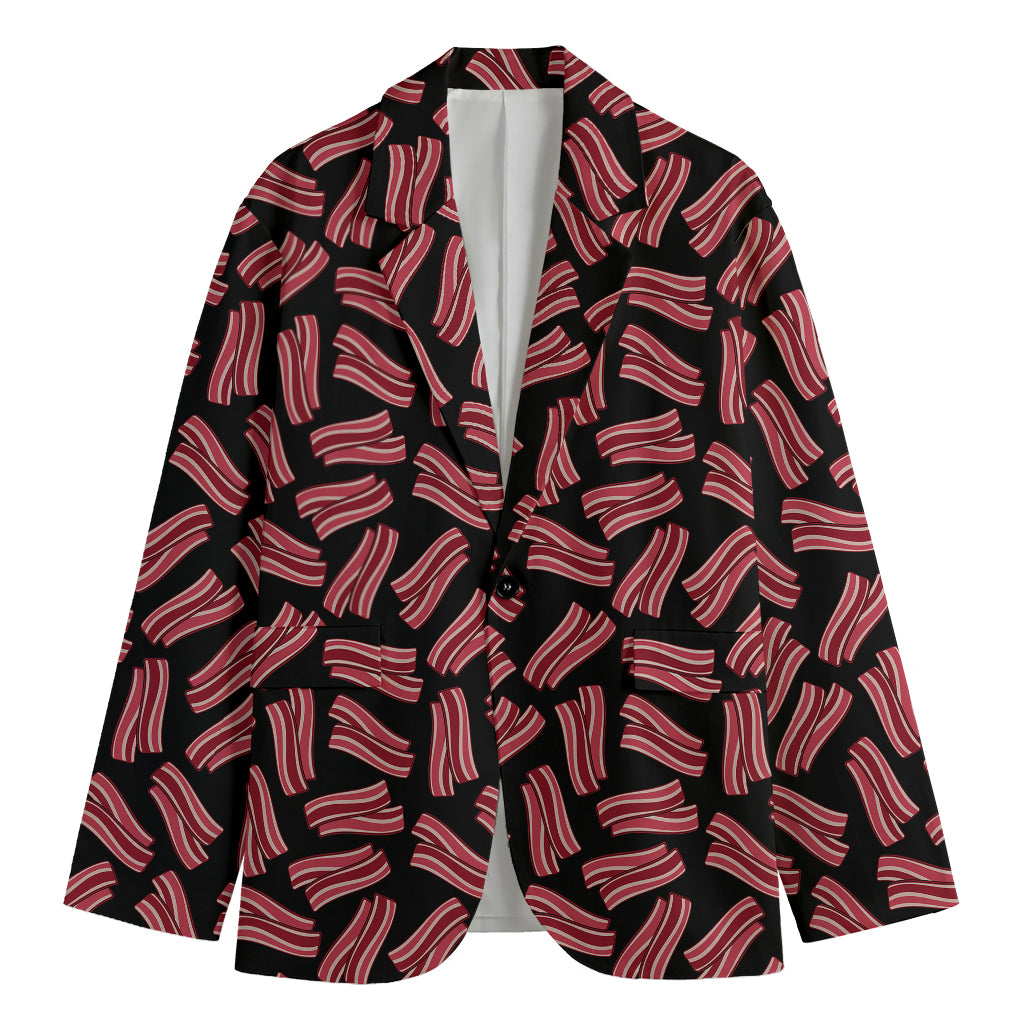 Black Bacon Pattern Print Men's Cotton Blazer